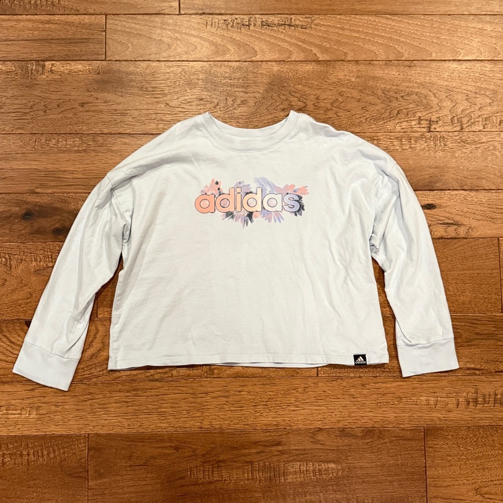 Adidas Girls Loose Fit Long-Sleeve Shirt - Blue - Size S (US 7/8)